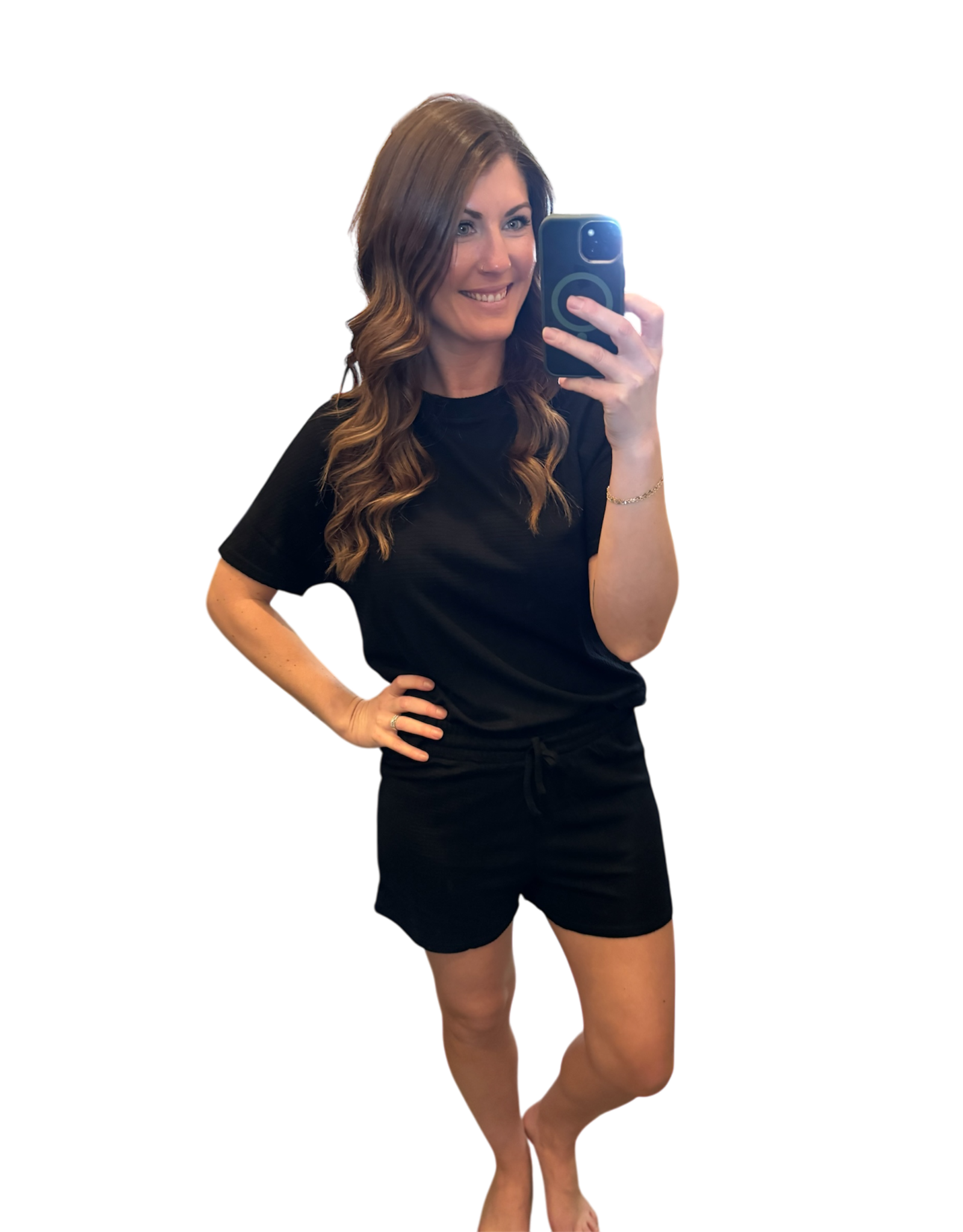 LATA Textured Tee & Drawstring Shorts Set