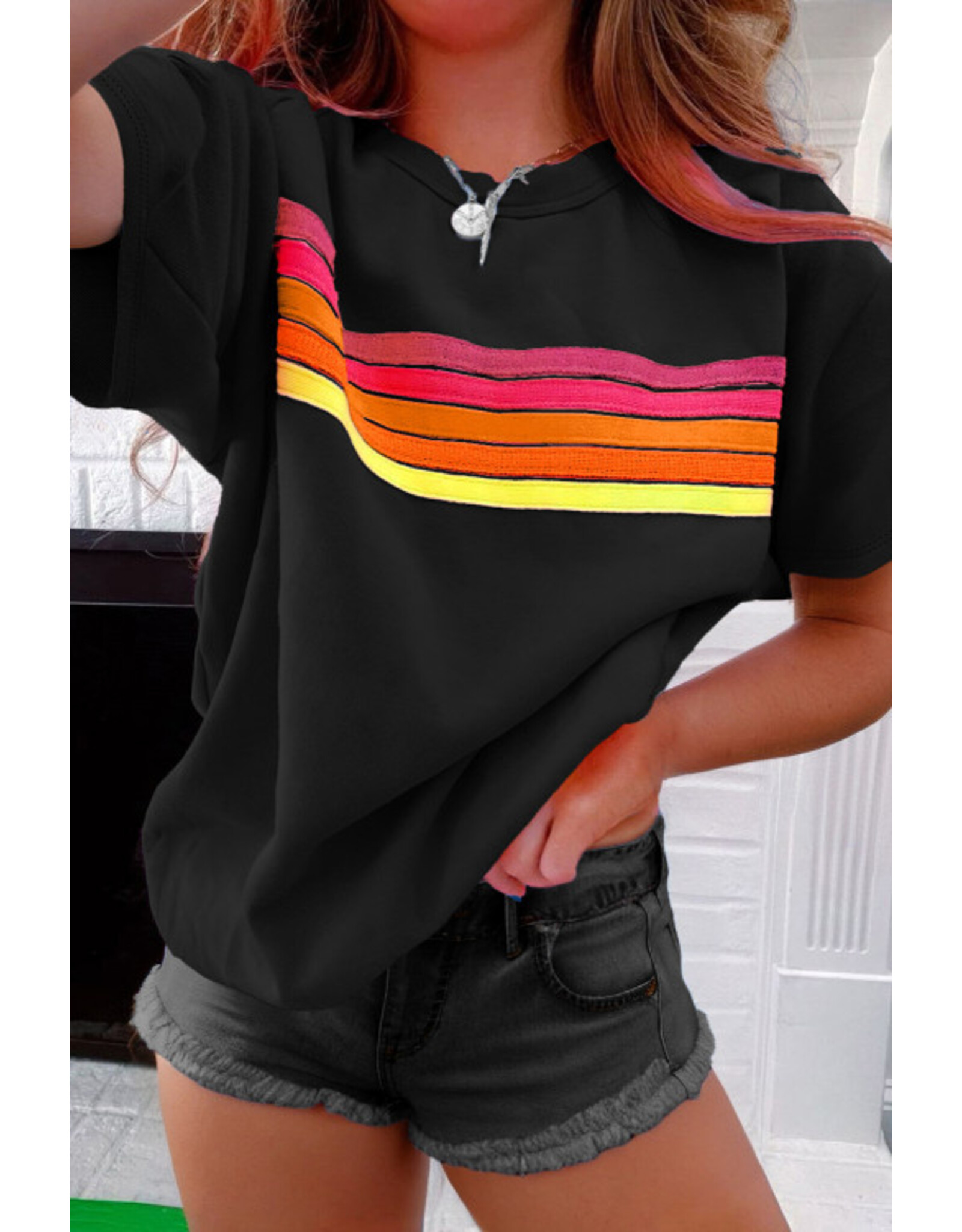LATA Black colorful striped tee