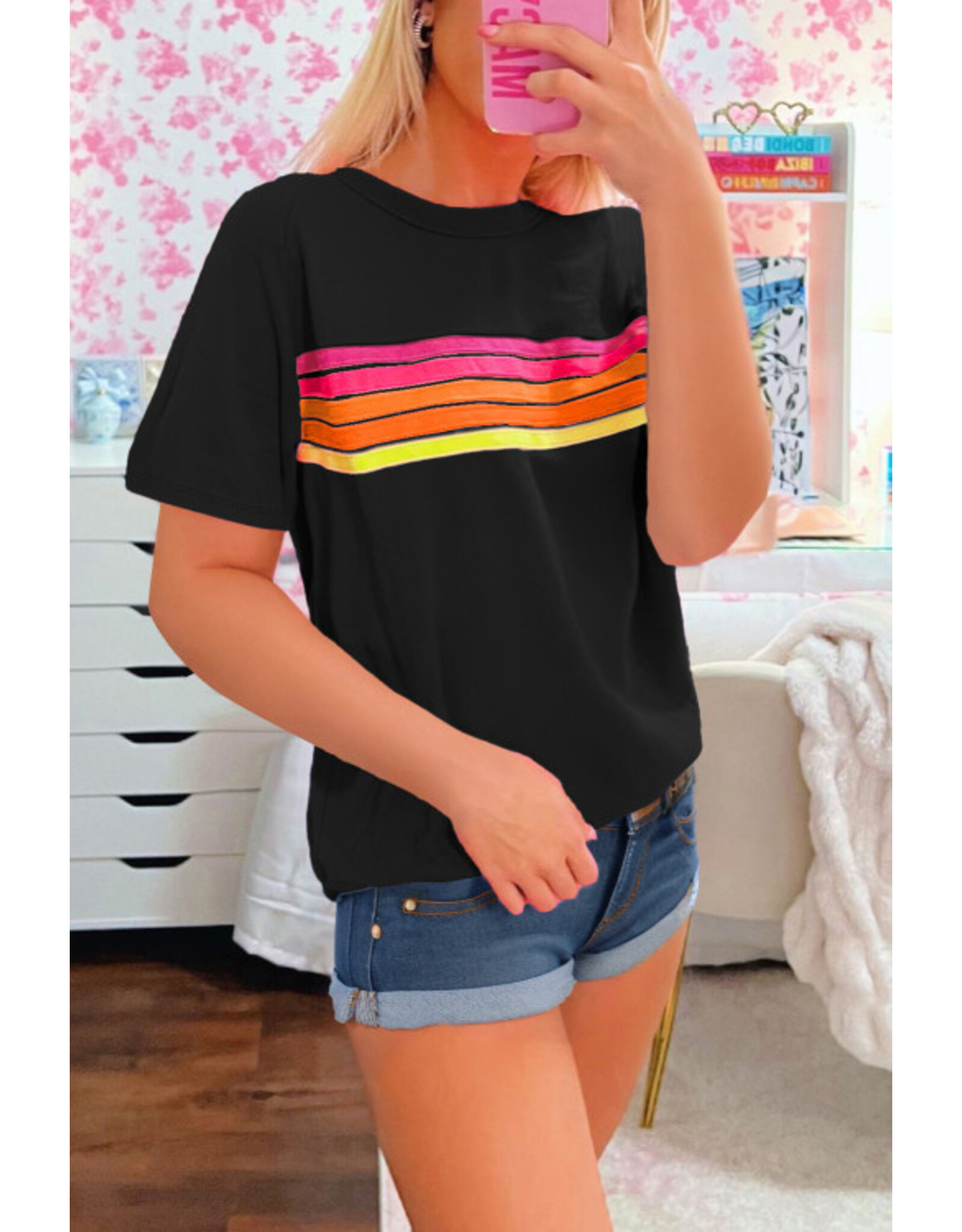 LATA Black colorful striped tee