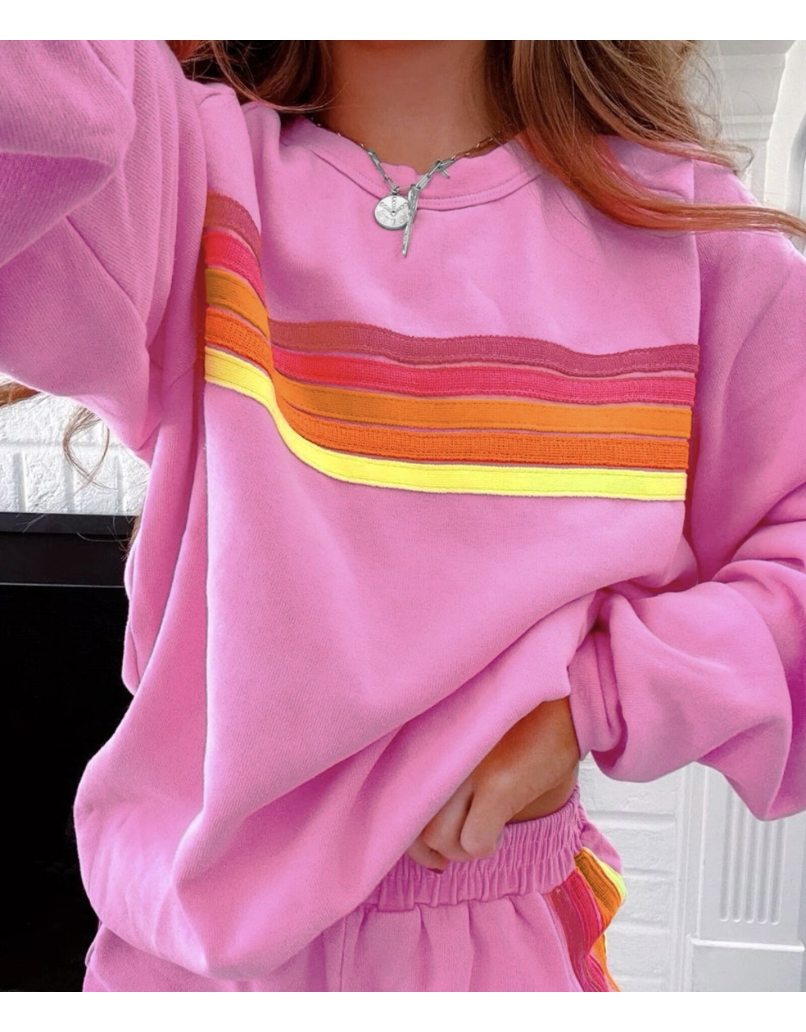 Trendy Color Contrast Trim Sweatshirt