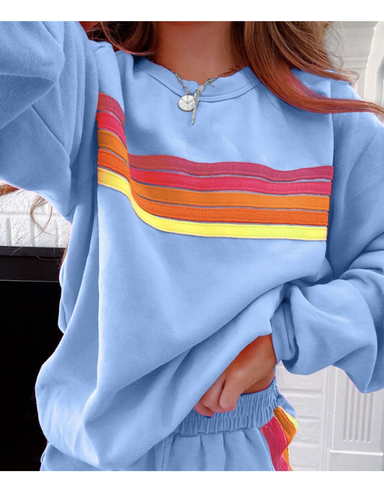 Trendy Color Contrast Trim Sweatshirt