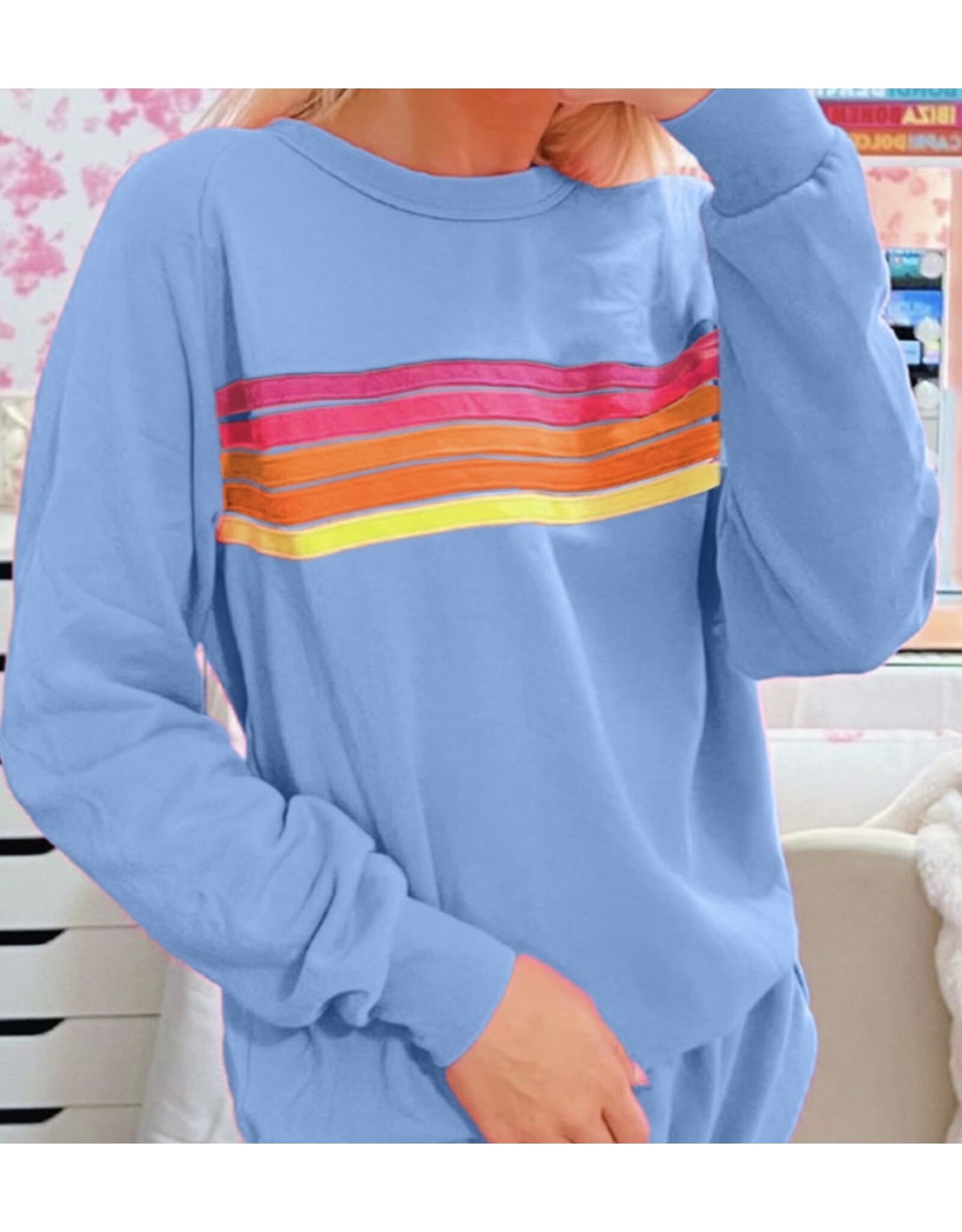 Trendy Color Contrast Trim Sweatshirt