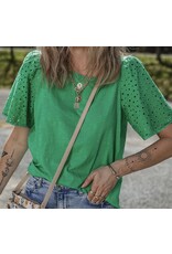 LATA Green Eyelet Embroidered Patchwork Top