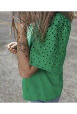 LATA Green Eyelet Embroidered Patchwork Top
