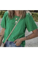 LATA Green Eyelet Embroidered Patchwork Top