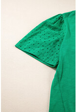 LATA Green Eyelet Embroidered Patchwork Top
