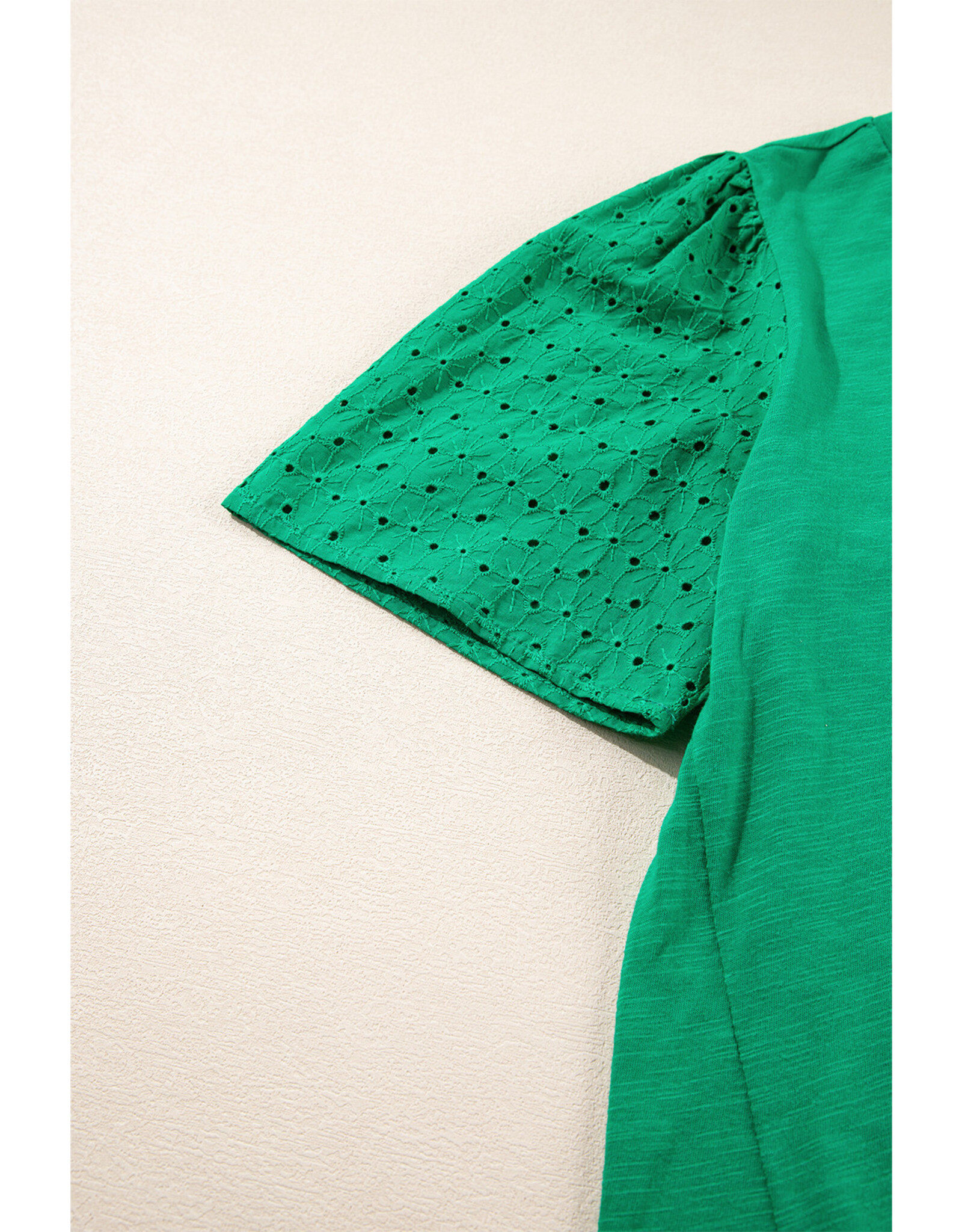 LATA Green Eyelet Embroidered Patchwork Top