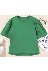 LATA Green Eyelet Embroidered Patchwork Top