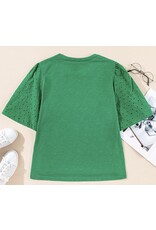 LATA Green Eyelet Embroidered Patchwork Top