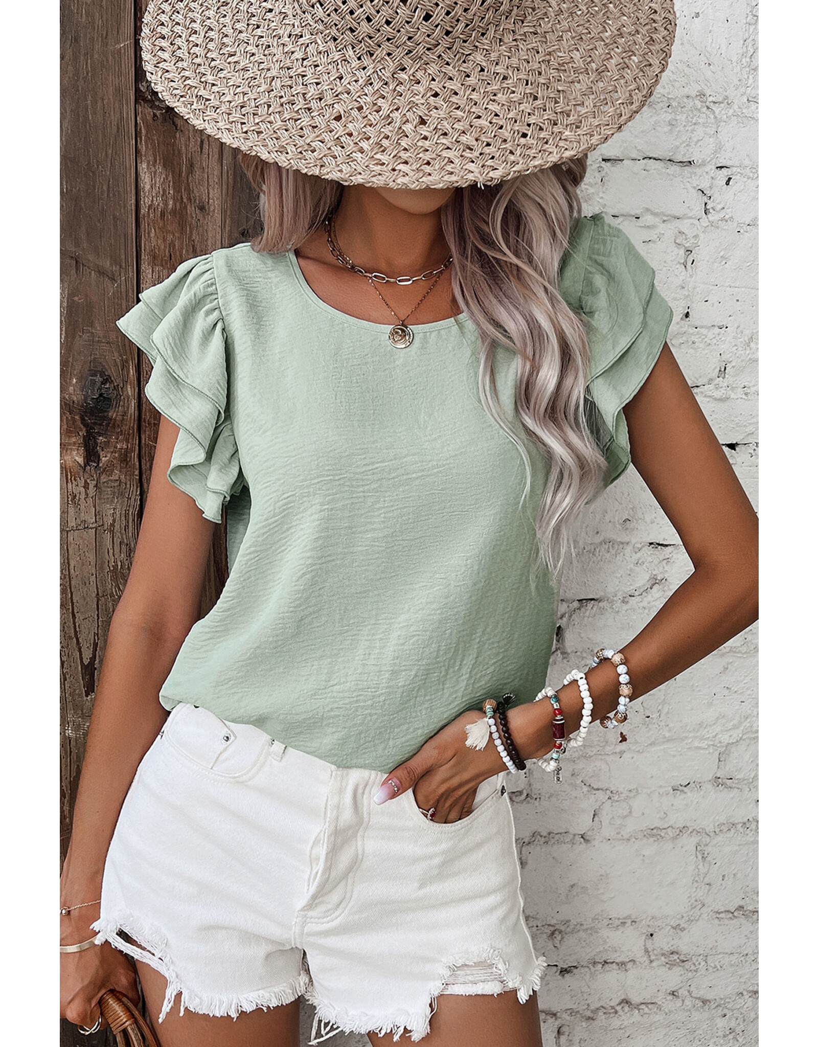 LATA Ruffled Short Sleeve Blouse