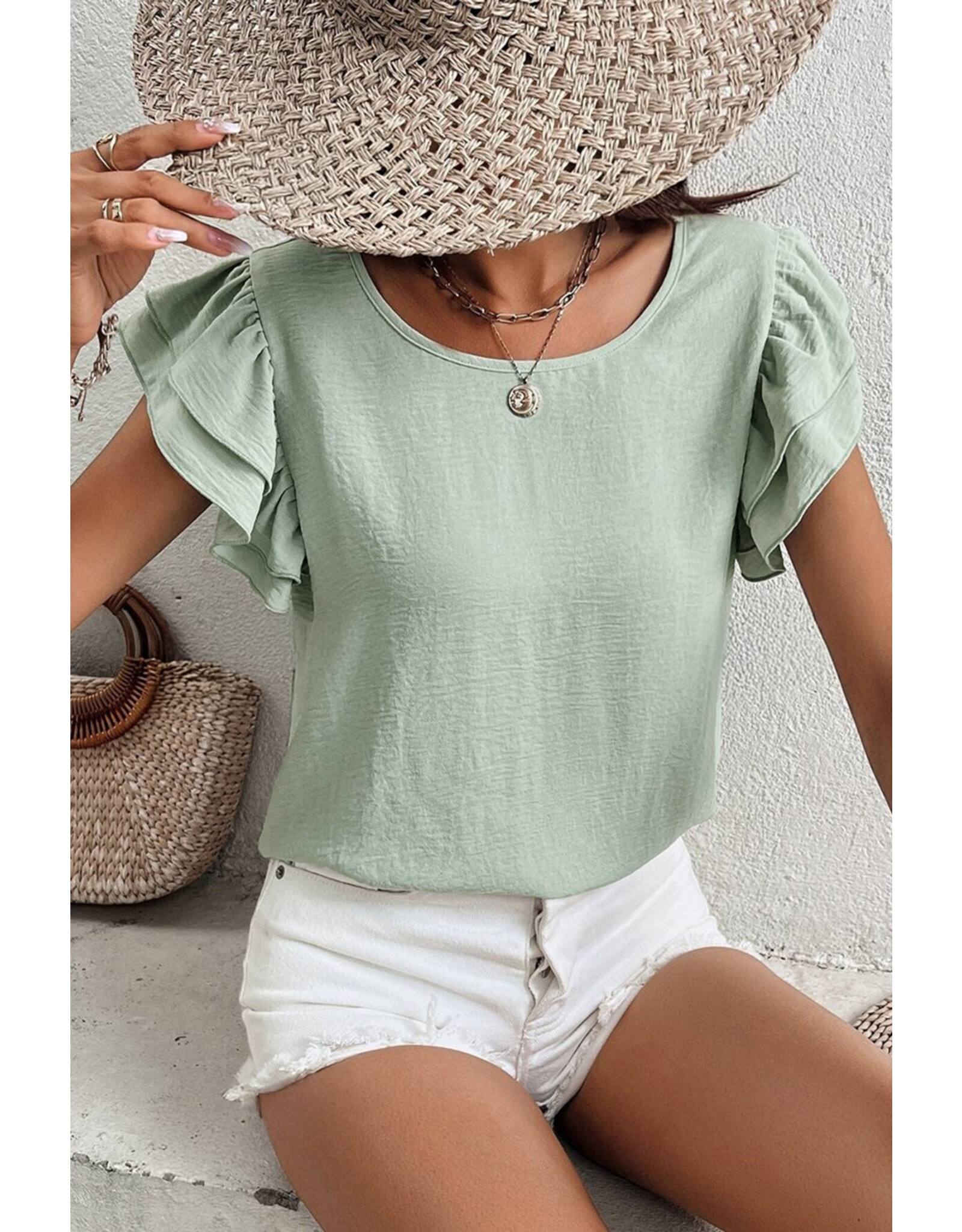 LATA Ruffled Short Sleeve Blouse