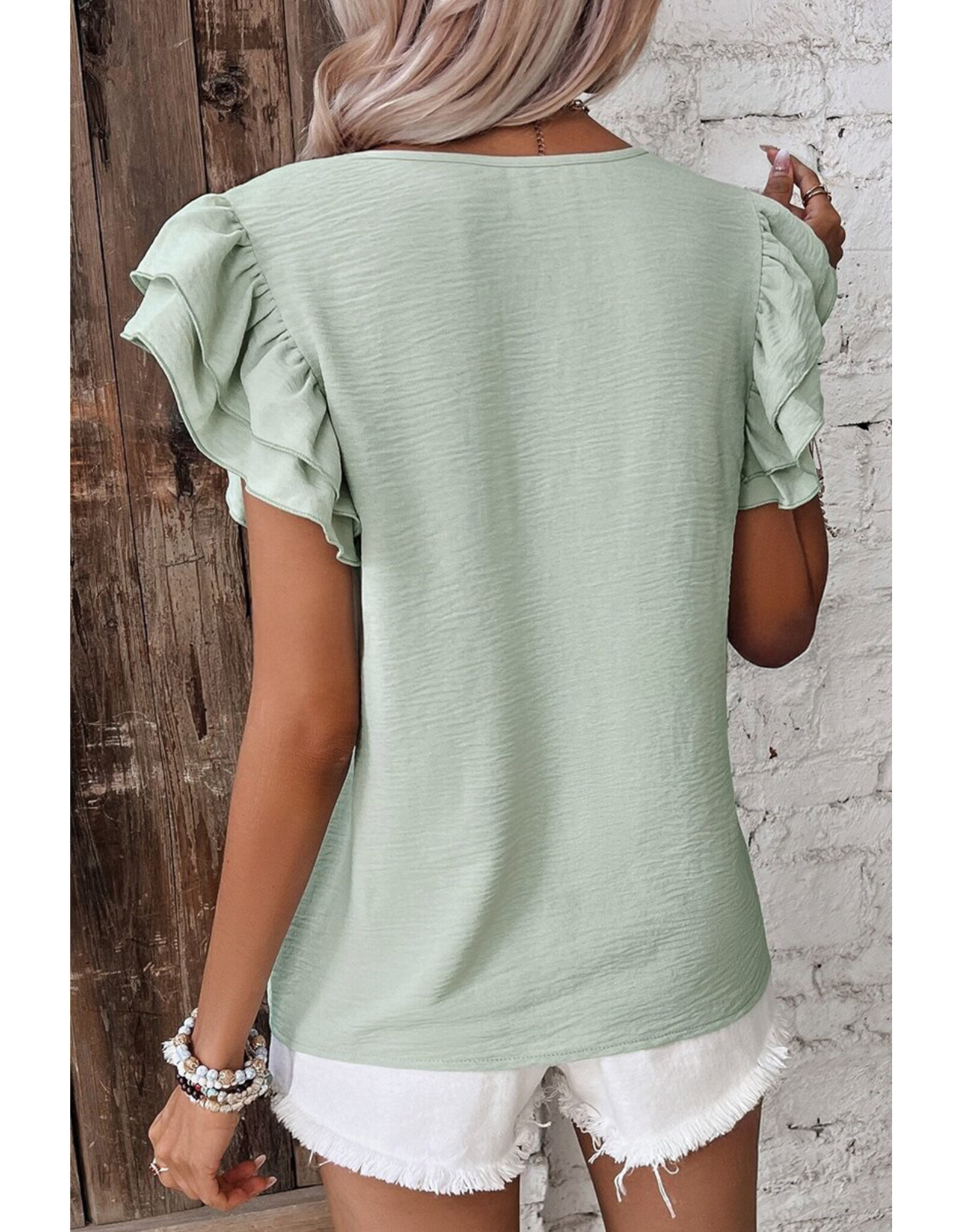 LATA Ruffled Short Sleeve Blouse