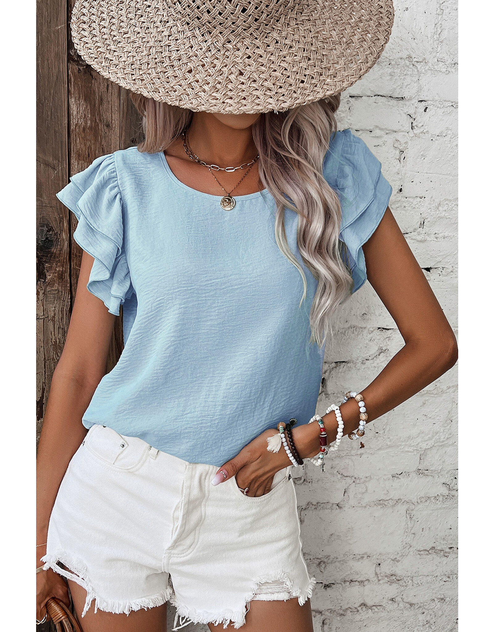 LATA Ruffled Short Sleeve Blouse