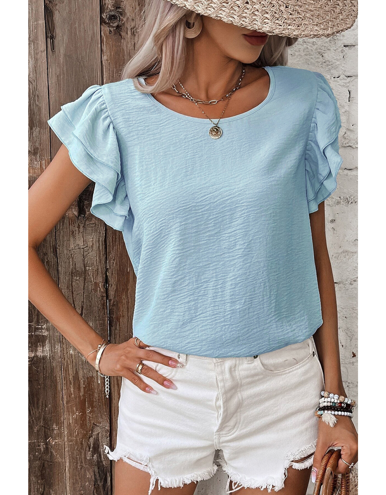 LATA Ruffled Short Sleeve Blouse