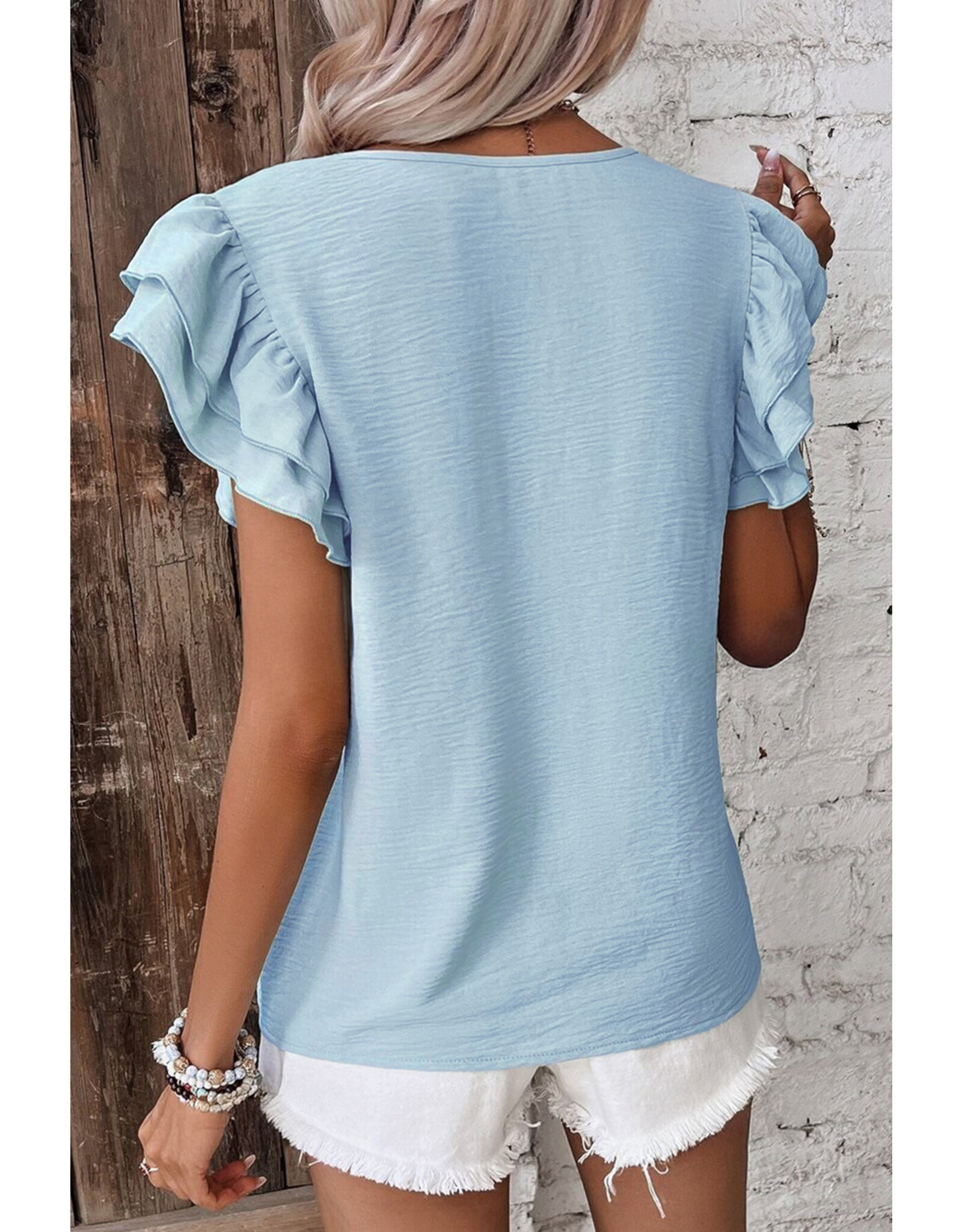 LATA Ruffled Short Sleeve Blouse