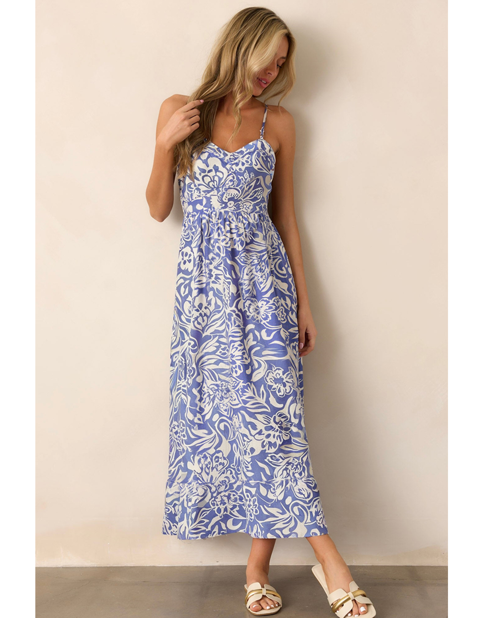 LATA Sky Blue Floral Maxi Dress
