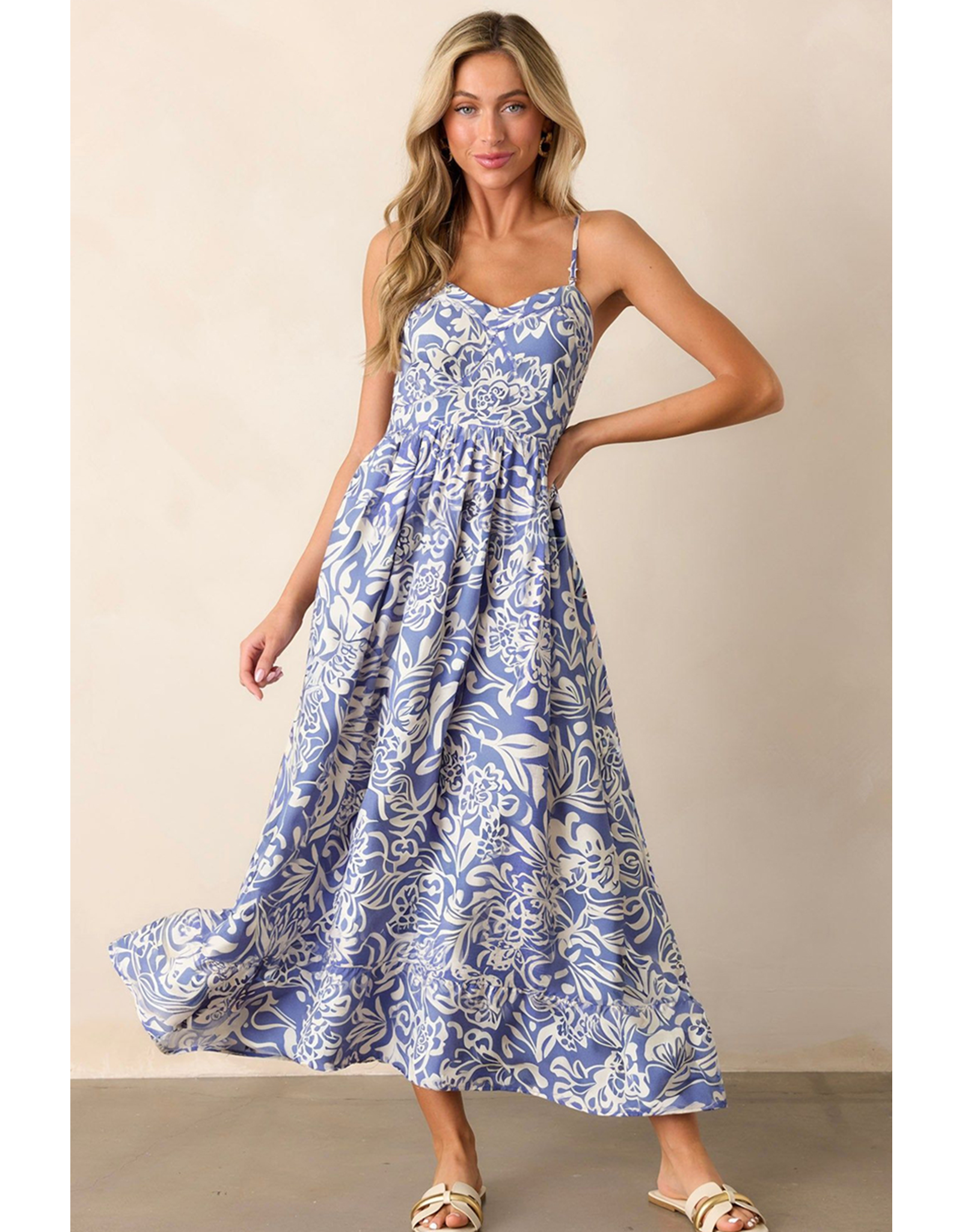 LATA Sky Blue Floral Maxi Dress