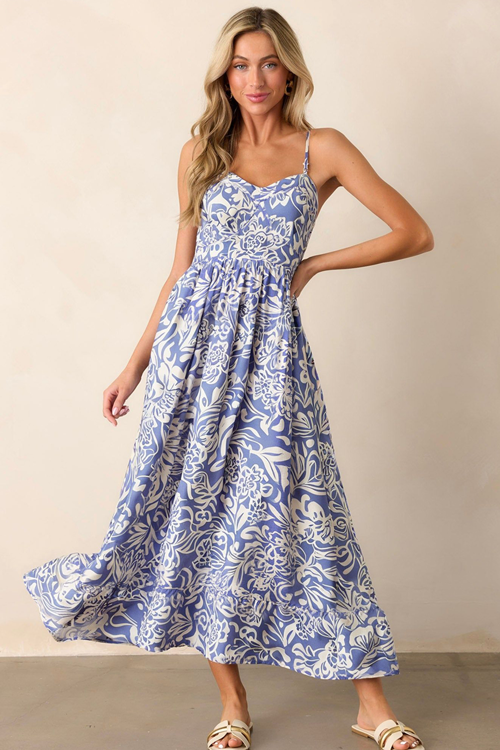 Sky Blue Floral Mini Dress Tiered Shirt Dress