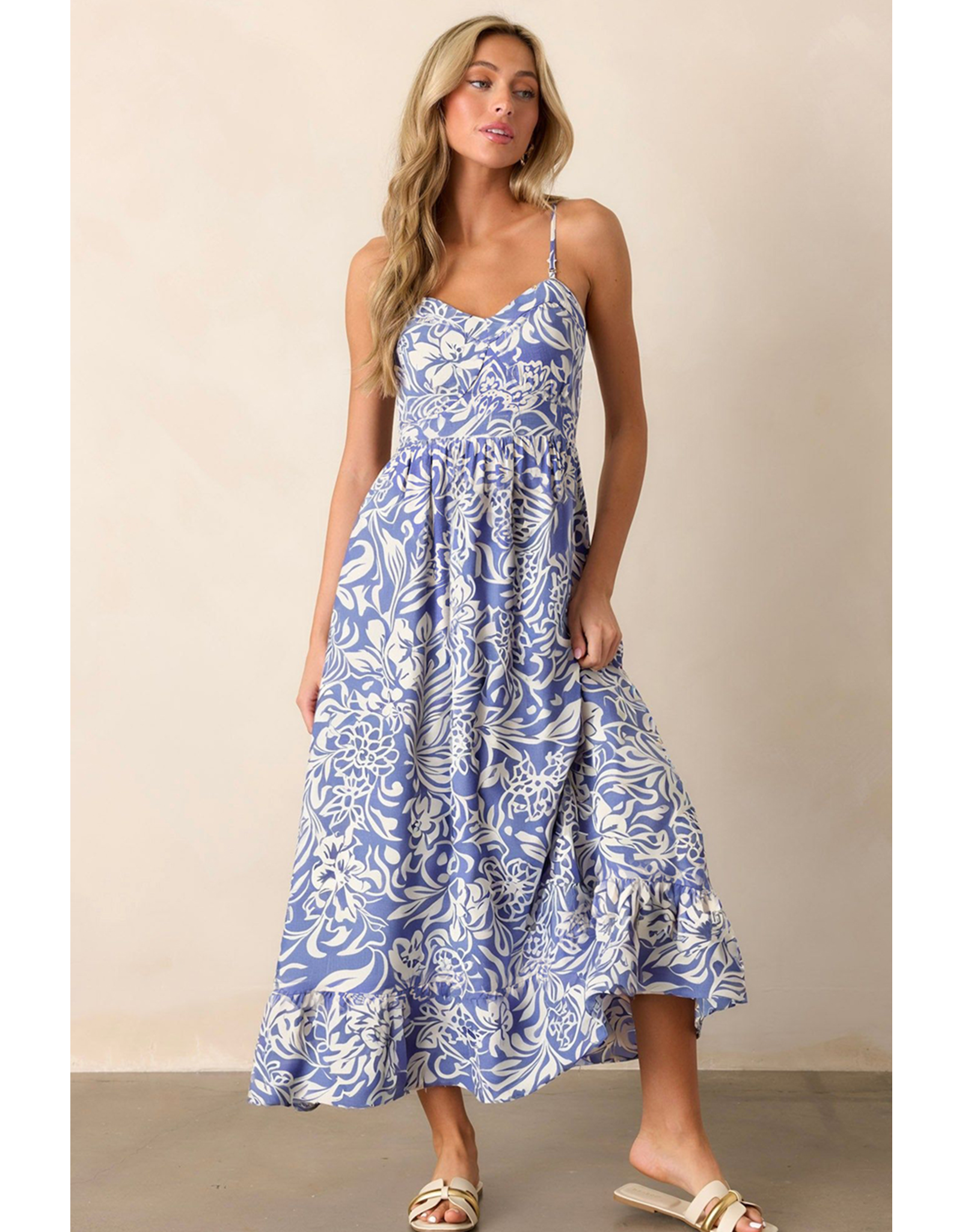 LATA Sky Blue Floral Maxi Dress