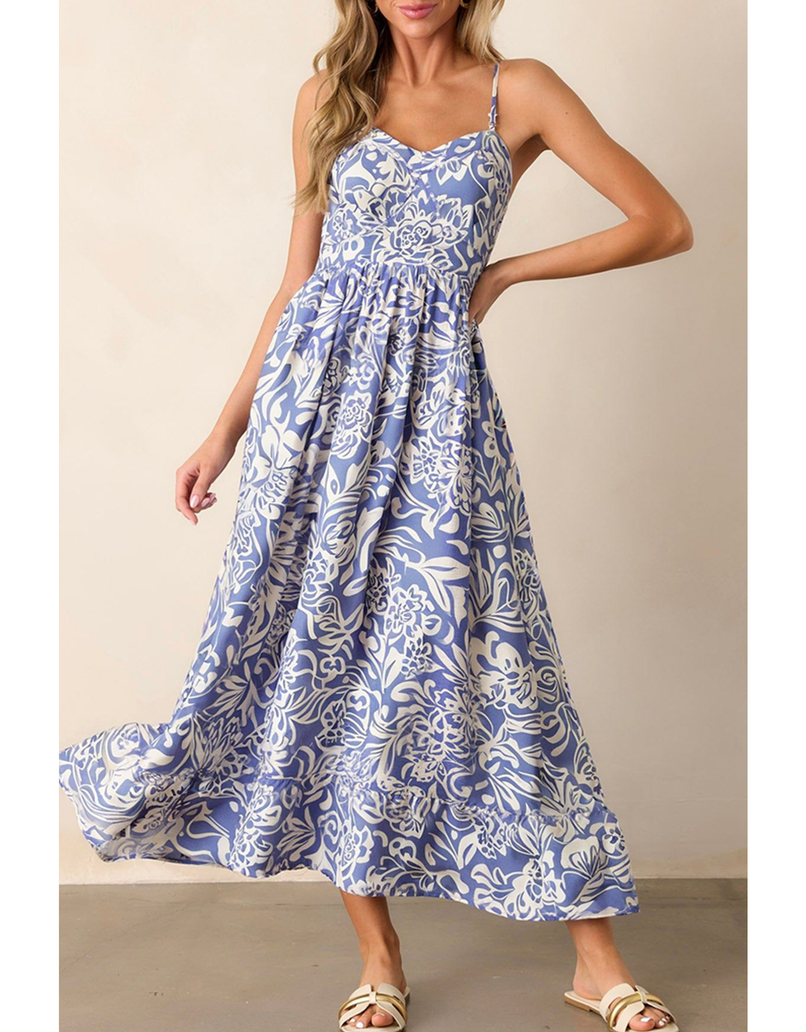 LATA Sky Blue Floral Maxi Dress