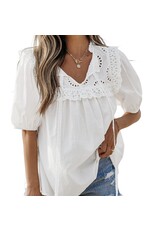LATA White Embroidered Patchwork Tie Blouse LATA White Embroidered Patchwork Tie Blouse