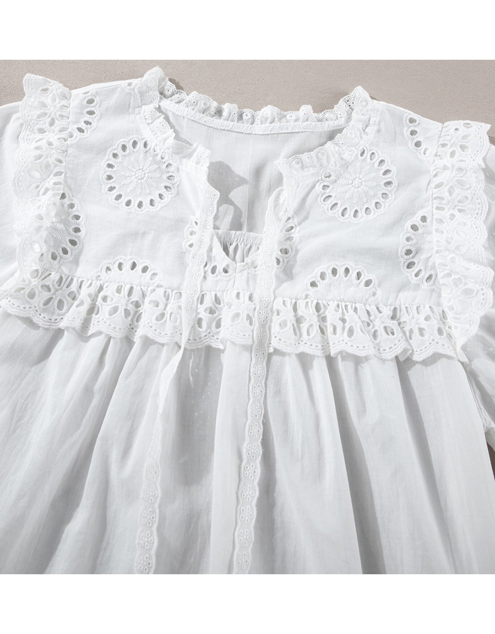 LATA White Embroidered Patchwork Tie Blouse