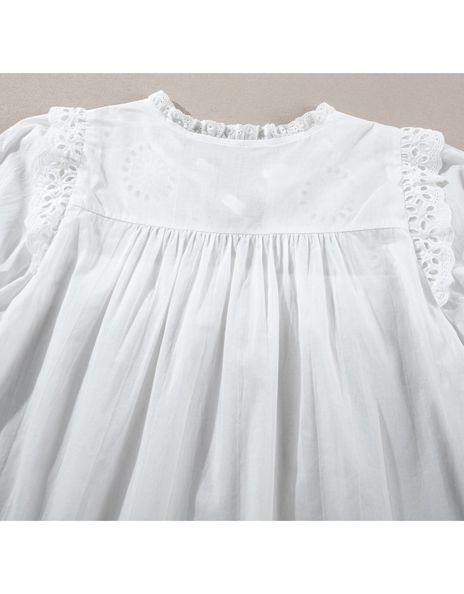 LATA White Embroidered Patchwork Tie Blouse