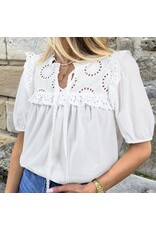 LATA White Embroidered Patchwork Tie Blouse LATA White Embroidered Patchwork Tie Blouse