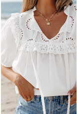 LATA White Embroidered Patchwork Tie Blouse LATA White Embroidered Patchwork Tie Blouse