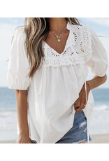 LATA White Embroidered Patchwork Tie Blouse LATA White Embroidered Patchwork Tie Blouse
