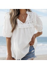 LATA White Embroidered Patchwork Tie Blouse LATA White Embroidered Patchwork Tie Blouse