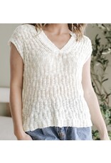 Beige Notched Short Slv Sweater