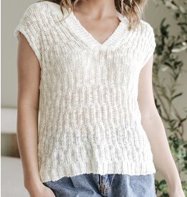 Beige Notched Short Slv Sweater