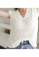 Beige Notched Short Slv Sweater