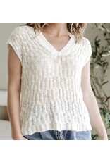 Beige Notched Short Slv Sweater