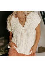 Beige Notched Short Slv Sweater