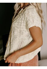 Beige Notched Short Slv Sweater
