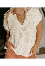 Beige Notched Short Slv Sweater