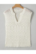 Beige Notched Short Slv Sweater
