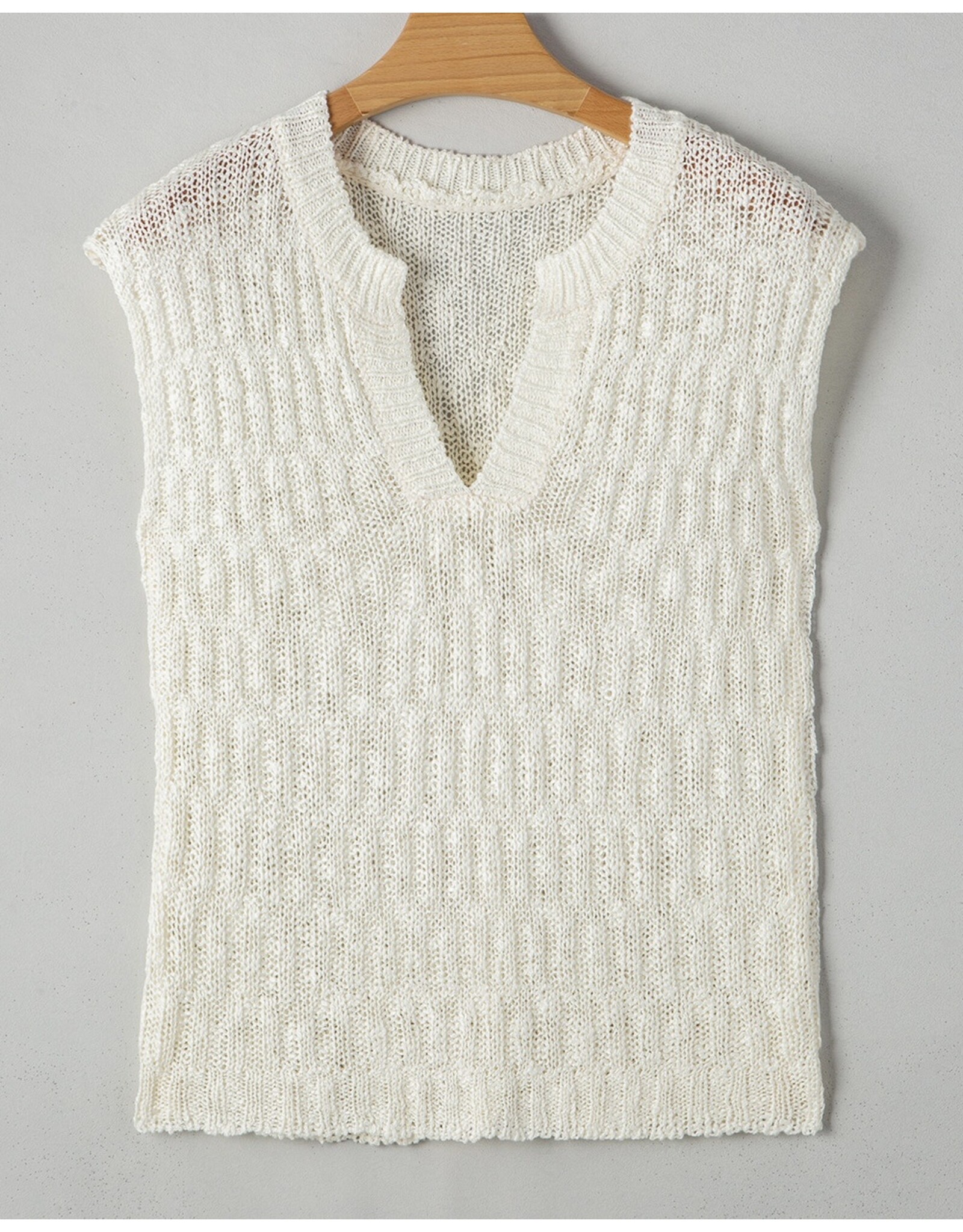 Beige Notched Short Slv Sweater