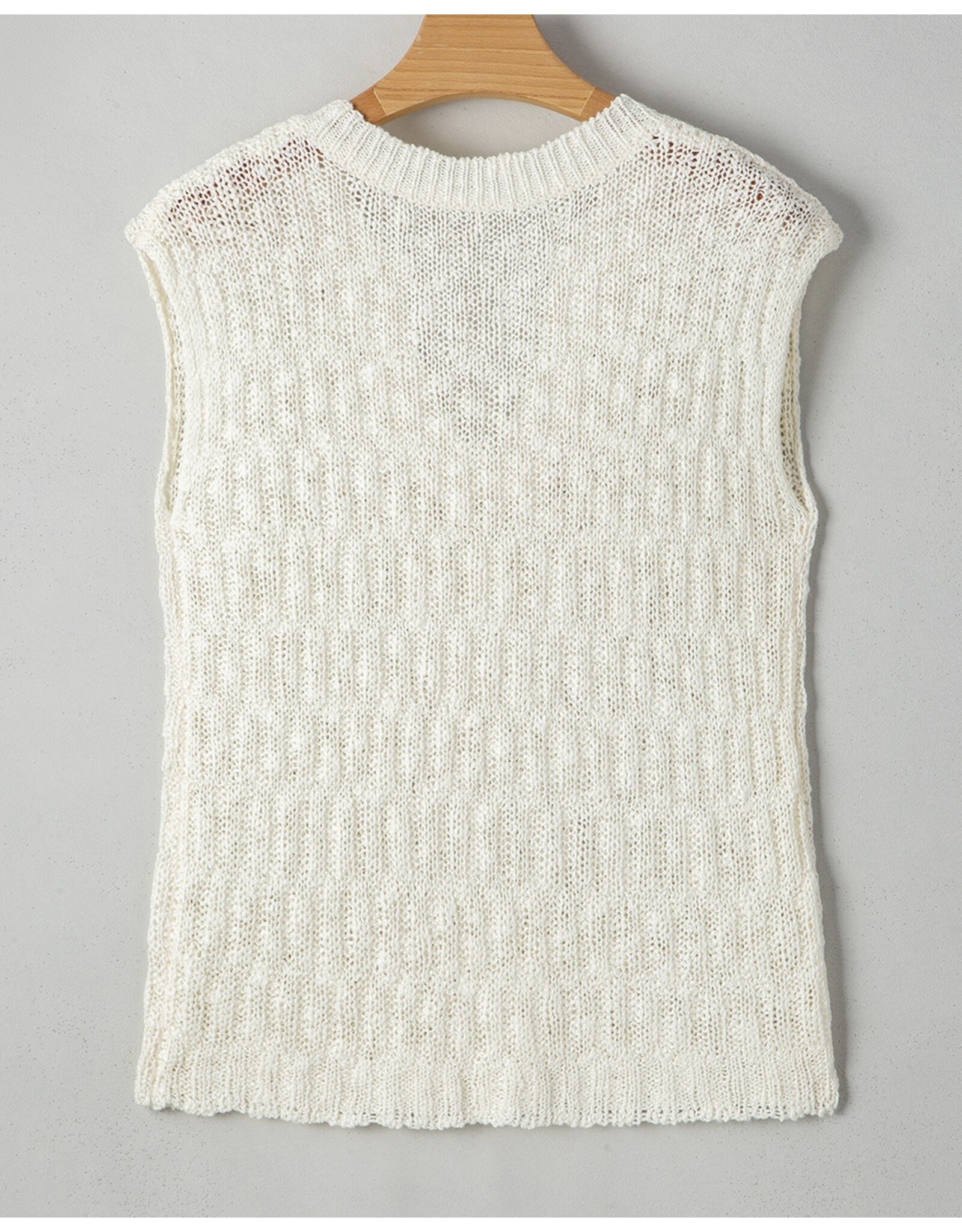 Beige Notched Short Slv Sweater