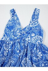 Blue Paisley V Neck Backless Maxi
