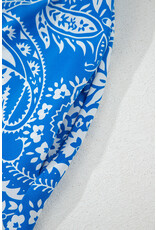 Blue Paisley V Neck Backless Maxi