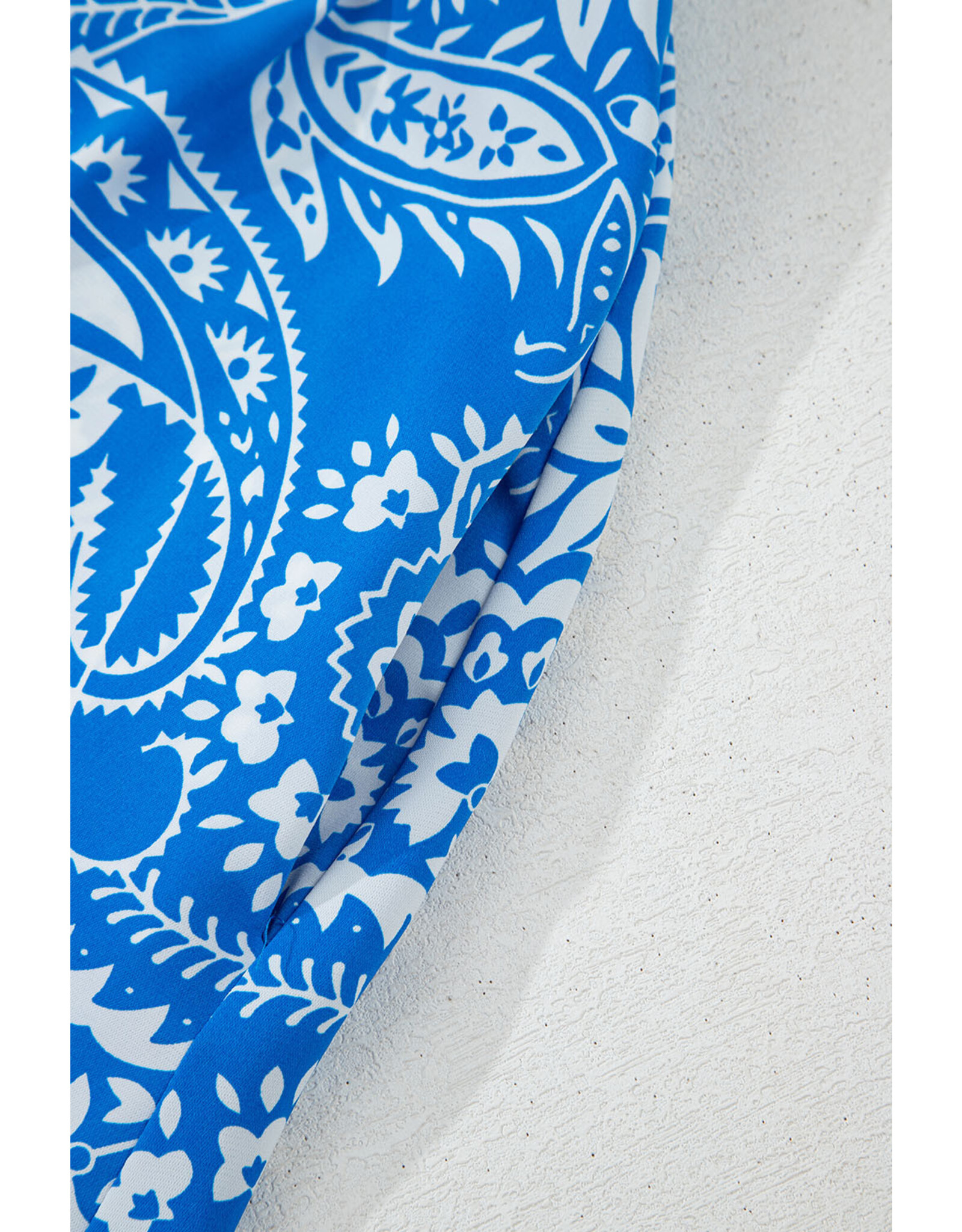 Blue Paisley V Neck Backless Maxi