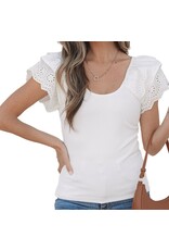 White Eyelet Ruffle Slim Fit Top White Eyelet Ruffle Slim Fit Top