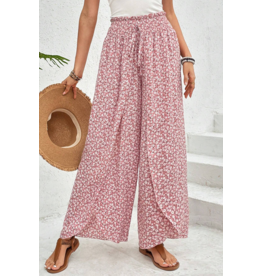 Pink Bohemian Slit Wide Leg High Waist Pants