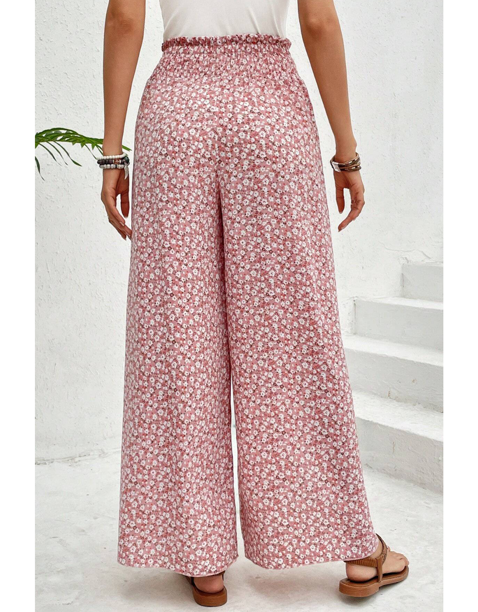 Pink Bohemian Slit Wide Leg High Waist Pants