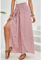 Pink Bohemian Slit Wide Leg High Waist Pants
