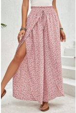 Pink Bohemian Slit Wide Leg High Waist Pants