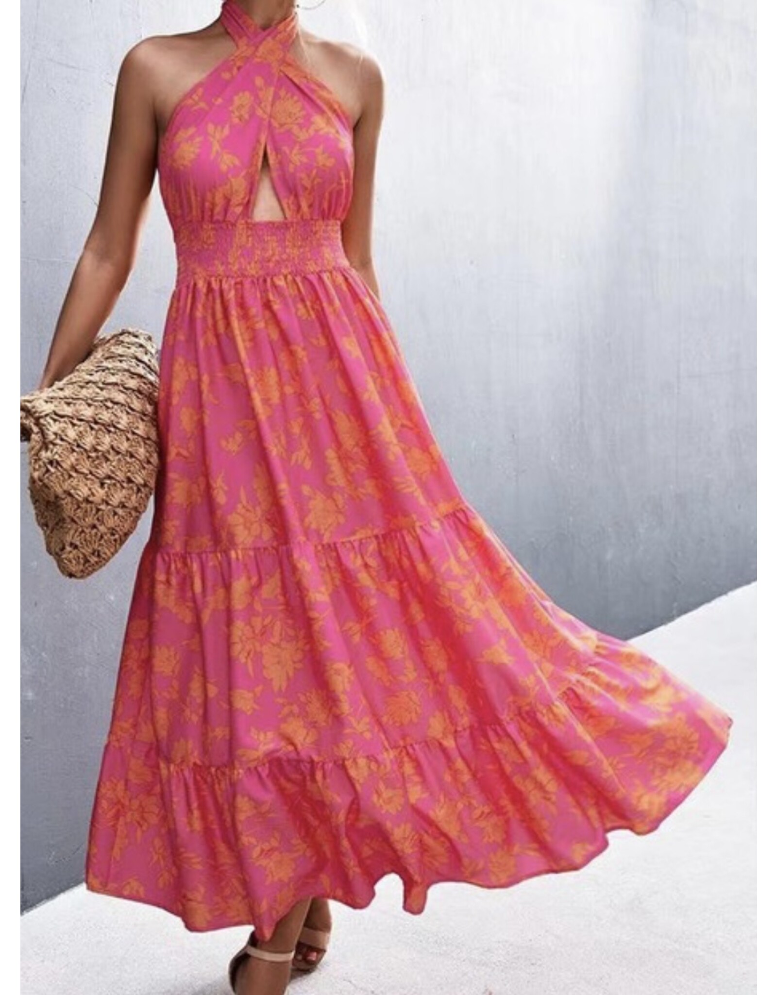 Halter dress in red pink
